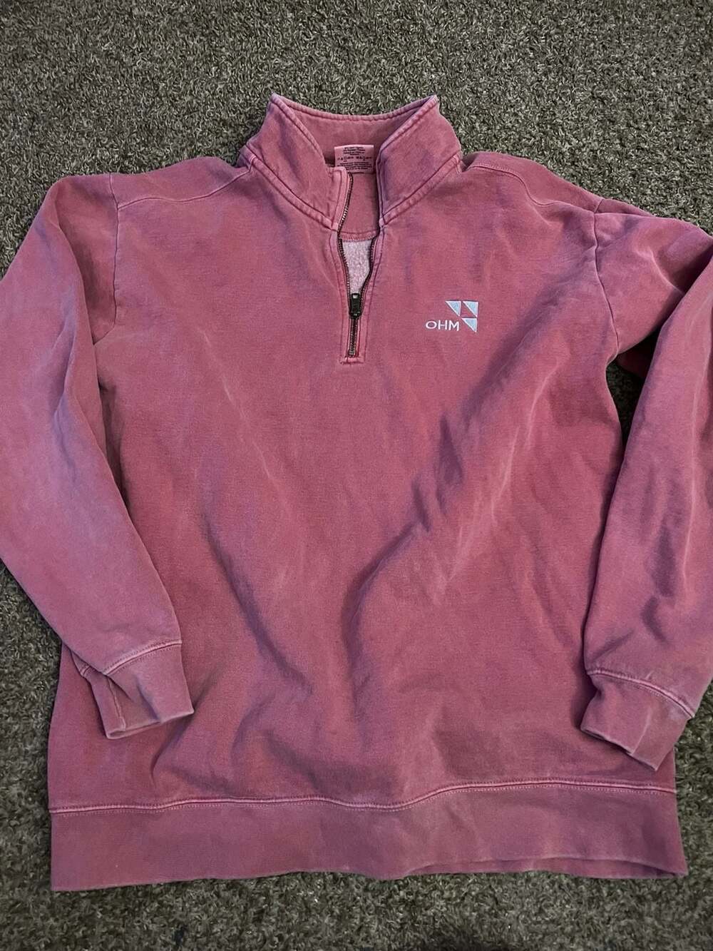 Comfort Colors OHM Quarter-Zip Sweatshirt Size M Pink Cotton Blend